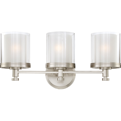Nuvo Lighting 60/4643  Decker - 3 Light Vanity Fixture with Clear & Frosted Glass in Brushed Nickel Finish